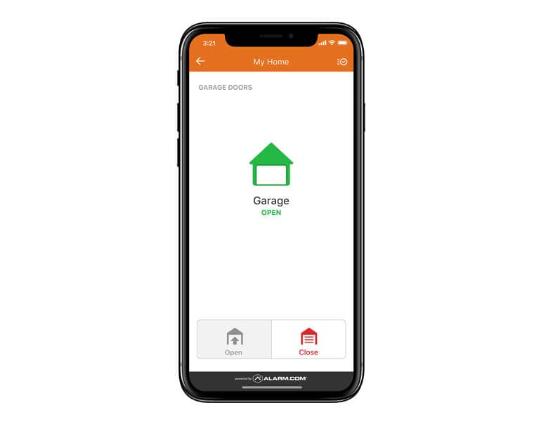 Alarm.com garage door control on iPhone